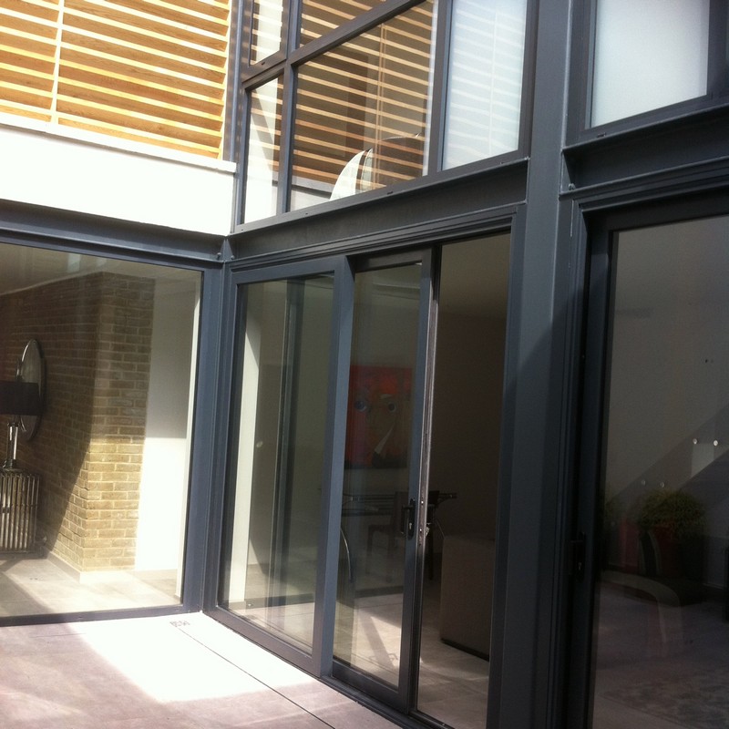 Anthracite aluminium sliding patio doors fitted in Hayes